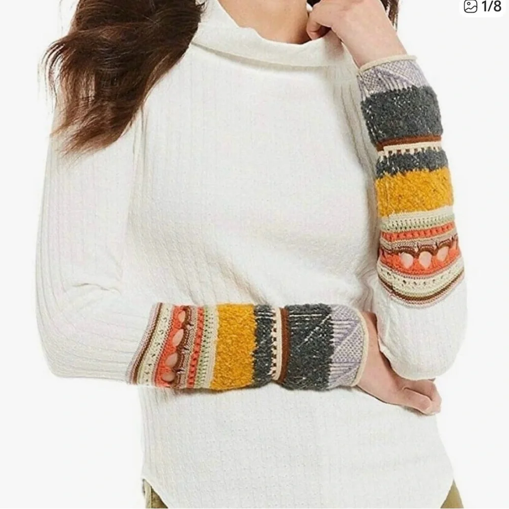 Free People Mixed Up Cuff Long Sleeve Sweater Women’s Size XS Bohemian